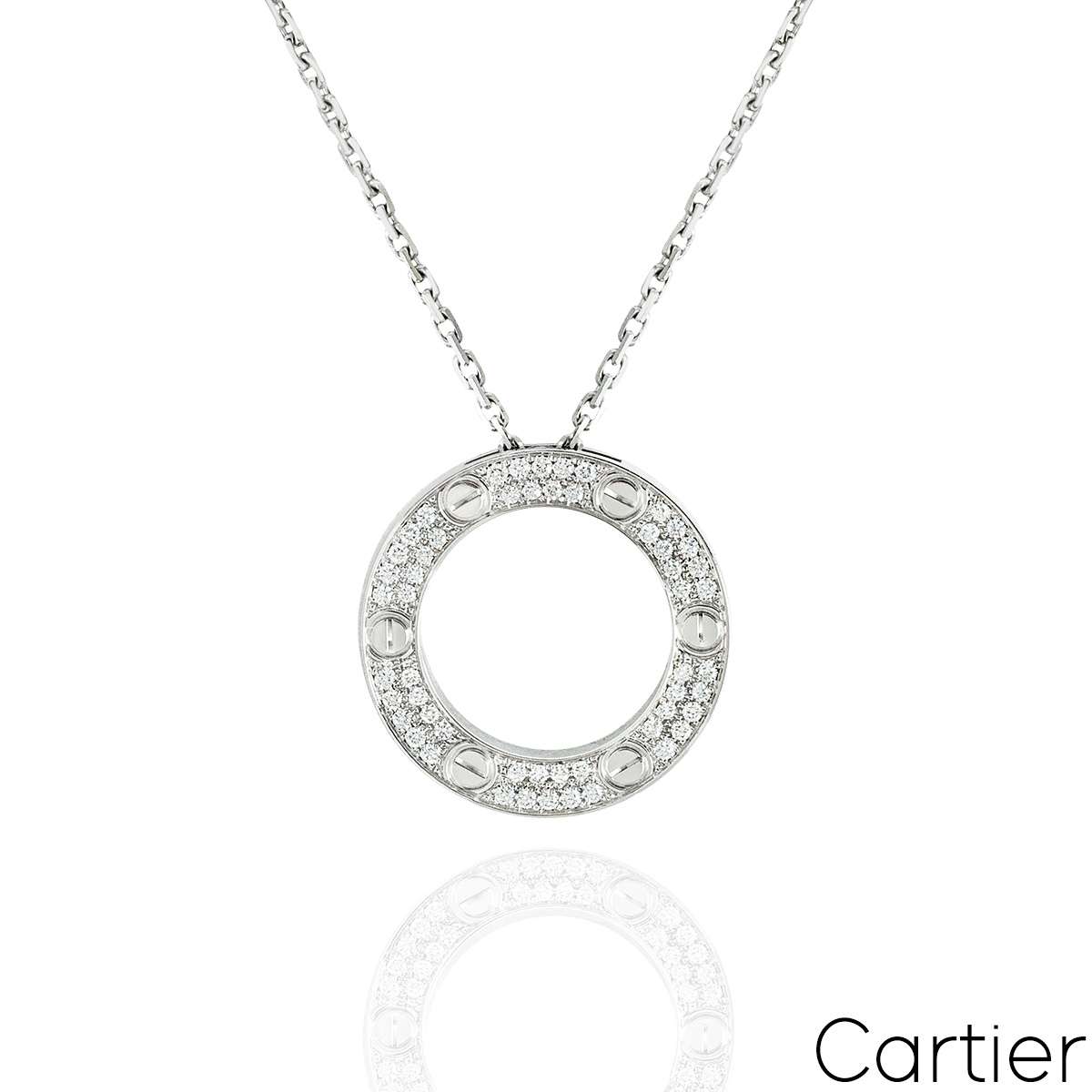 Cartier White Gold Diamond Paved Love Necklace B7058000